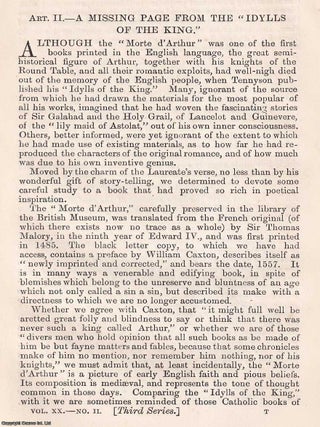 A Missing Page from the Idylls of the King; Comparing the Catholic Aspects of the Original French. ARTHURIAN ECHOES: A. LOST CATHOLIC.