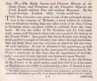 Memoirs of Bayard the Good Knight. An article printed in 1825, written by Robert Southey : 42 pages.
