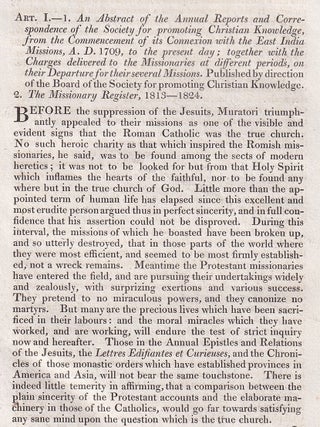 East India Missions from Their Beginnings in 1709 to the 1820s; with Church of England Missions Annual Reports. A survey written by Robert Southey, printed in 1825 : 44 pages.