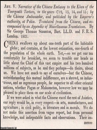 Staunton&rsquo;s Chinese Embassy to the Khan of the Tourgouth Tartars, 1712-1715. An article printed. ACROSS TARTARY: STAUNTON&rsquo;S EMBASSY TO.