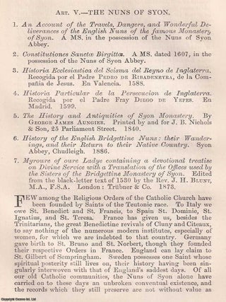 The Nuns of Syon; A Brief History of the Origins of the Brigittine Order and Its Fifteenth. SYON&rsquo;S SISTERS: THE BRIGITTINE ORDER.