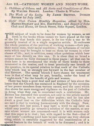 Catholic Women and Night Work; Girls&rsquo; Clubs and Similar Organisations. An article printed in. WORK WOMEN, WELFARE: CATHOLIC.