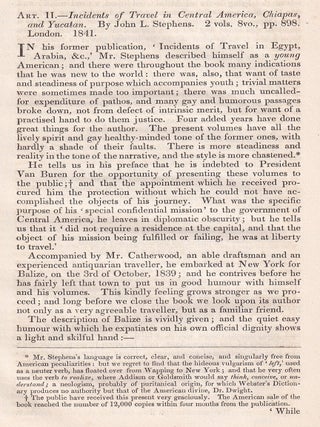 Stephens&rsquo;s Travels in Central America, Chiapas, and Yucatan; Including Details of Idols, etc. An article printed in 1841, without author attribution : 39 pages.