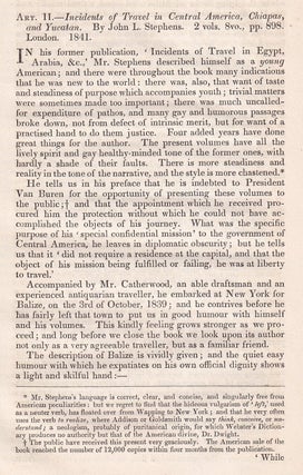 Stephens’s Travels in Central America, Chiapas, and Yucatan; Including Details of Idols, etc. An article printed in 1841, without author attribution : 39 pages.