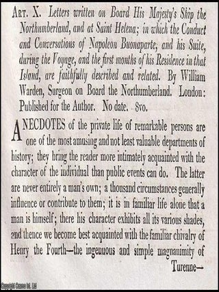 Warden&rsquo;s Conversations with Buonaparte on Board the Northumberland and on St. Helena. An. CONVERSATIONS IN EXILE: BUONAPARTE ABOARD.