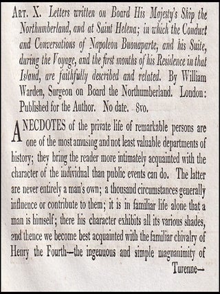 Warden&rsquo;s Conversations with Buonaparte on Board the Northumberland and on St. Helena. An article printed in 1816, written by John Wilson Croker : 16 pages.