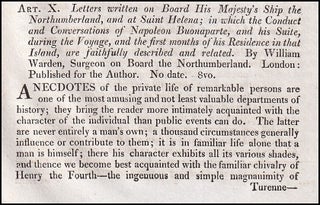 Warden’s Conversations with Buonaparte on Board the Northumberland and on St. Helena. An article printed in 1816, written by John Wilson Croker : 16 pages.