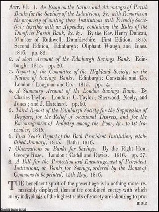 The First Saving Banks; Including the Views of George Rose, Henry Duncan, etc. An article printed. THE RISE OF SAVING BANKS.