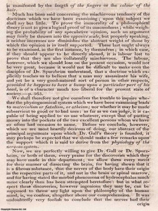 Gall and Spurzheim&rsquo;s Physiognomical System; Founded on the Anatomy and Physiology of the Nervous System, Particularly the Brain, Indicating the Disposition and Manifestations of the Mind. An article printed in 1815, written by William Rowe Lyall : 25 pages.