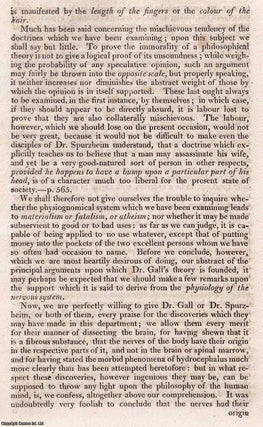 Gall and Spurzheim’s Physiognomical System; Founded on the Anatomy and Physiology of the Nervous System, Particularly the Brain, Indicating the Disposition and Manifestations of the Mind. An article printed in 1815, written by William Rowe Lyall : 25 pages.