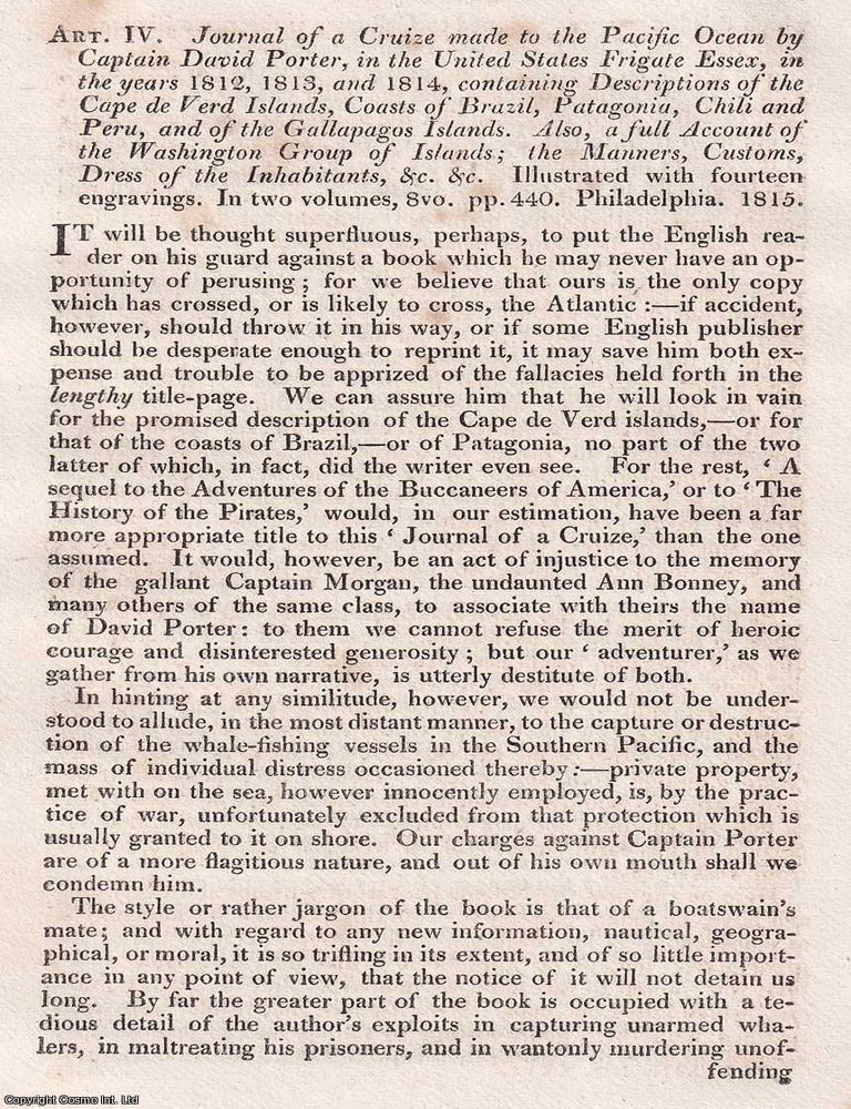 Item #375008 Porter&rsquo;s Cruise in the Pacific Ocean in the United States Frigate Essex, in the...