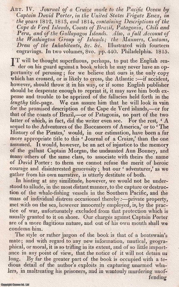 Item #375008 Porter’s Cruise in the Pacific Ocean in the United States Frigate Essex, in the...