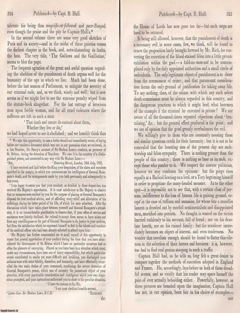 Item #375012 Patchwork by Capt. B. Hall : A Victorian miscellany of travel, character, and observation, offering a lively glimpse into the era&rsquo;s shifting manners and moods. An article printed in 1841, written by W.J. Broderib : 24 pages. CURIOSITIES IN EARLY VICTORIAN BRITAIN.