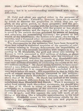 Supply and Consumption of the Precious Metals : A Victorian economic inquiry into gold and silver, tracing how the world’s wealth shifted with mines, markets, and imperial ambition. An article printed in 1832, written by J.R. McCulloch : 18 pages.
