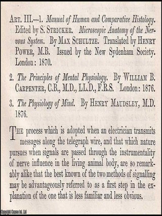 Mental Physiology : A scientific exploration of mind and body, revealing how Victorian thinkers linked thought, sensation, and the machinery of the brain. An article printed in 1879, written by R.J. Mann : 25 pages.