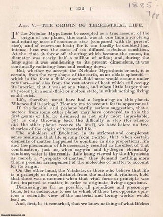 The Origin of Terrestrial Life : A 19th century speculation on life&rsquo;s beginnings. An article. SPECULATIONS ON LIFE&rsquo;S EARLIEST FOOTSTEPS.