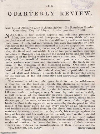 A Hunter&rsquo;s Life in South Africa : an account of frontier travel, wildlife, and the harsh realities of early colonial hunting. An article printed in 1850, written by Richard Owen : 40 pages.