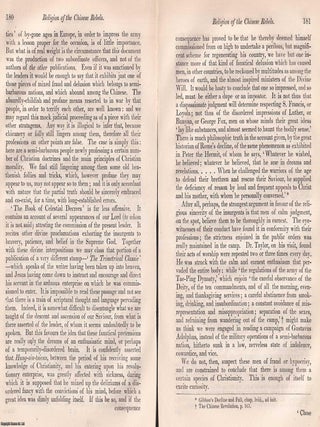 Religion of the Chinese Rebels : an account of Christian influence within the turmoil and ideology of insurrection. An article printed in 1853, written by Anthony Grant : 24 pages.