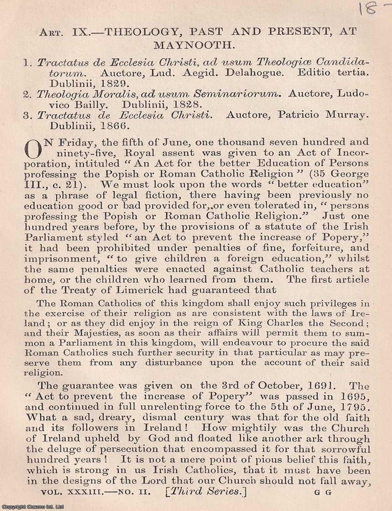 Item #375053 Theology, past and present, at Maynooth. An article printed in 1879, written by Henry F. Neville : 15 Pages. MAYNOOTH&rsquo;S PLACE IN MODERN CATHOLIC TEACHING.