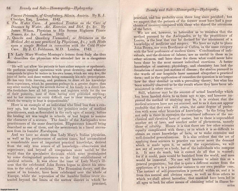 Item #375057 Brandy and Salt in Homeopathy and Hydropathy. An article printed in 1842, written by...