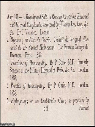 Brandy and Salt in Homeopathy and Hydropathy. An article printed in 1842, written by Benjamin C. Brodie : 23 pages.