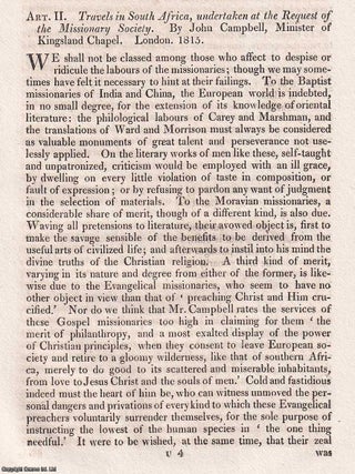 Missionary Travels in South Africa, by John Campbell, Minister of Kingsland Chapel. An article. A MISSIONARY&rsquo;S JOURNEY THROUGH SOUTH.