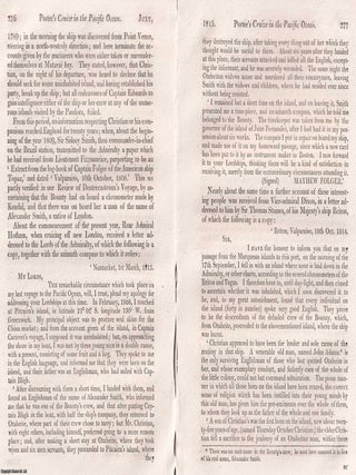 Porter's Cruize in the Pacific Ocean in the United States Frigate Essex, in the years 1812, 1813 and 1814; with particular reference to the Galapagos Islands, etc. An article printed in 1815, written by John Barrow : 31 pages.