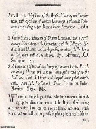Missionary Chinese Works; Baptist Mission publications including Chinese Dictionary and Grammar. EARLY CHINESE MISSIONARY WORKS.
