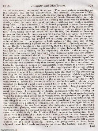 Insanity and Madhouses; the causes and treatment of insanity and the need for better regulation of madhouses in England. An article printed in 1816, written by David Uwins : 30 pages.