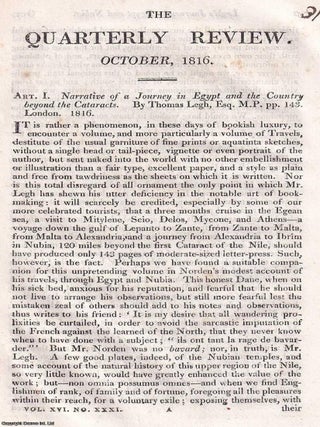 Legh's Narrative of a Journey in Egypt and Nubia. An article printed in 1816, written by. DESERTS ANTIQUITIES, THE NILE&rsquo;S.