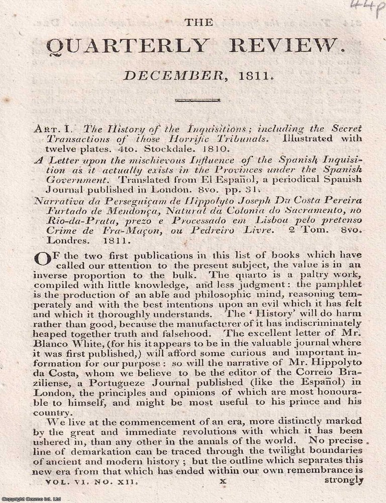 Item #375065 Tracts on the Spanish and Portuguese Inquisitions. An article printed in 1811, written by Robert Southey : 44 pages. DOCTRINE PERSECUTION, THE MACHINERY OF FEAR.