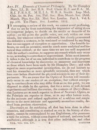 Davy's Elements of Chemical Philosophy. An article printed in 1812, written by Thomas Young. EXPERIMENTS PRINCIPLES, THE FOUNDATIONS.