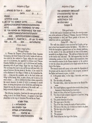 Antiquities of Egypt; Observations from the Papers of the late Mr. Davison. An article printed in 1818, written by John Barrow : 34 Pages.