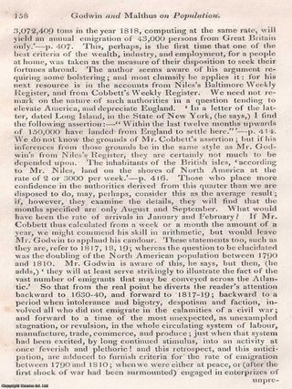 Godwin and Malthus on Population; their respective arguments. An article printed in 1821, written. A COMPARISON OF GODWIN.