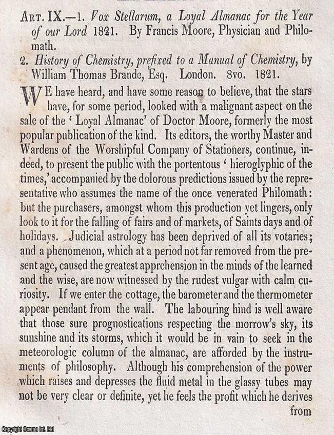 Item #375075 Astrology and Alchemy; Moore's Vox Stellarum for 1821 and Brande's History of...