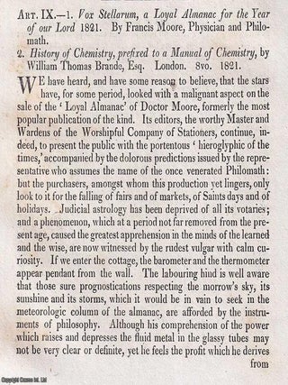 Astrology and Alchemy; Moore's Vox Stellarum for 1821 and Brande's History of. CELESTIAL PREDICTIONS, THE HISTORY.