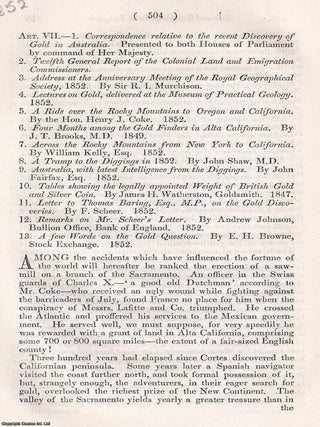 Gold Discoveries : Gold Fever and the Making of a New World Economy. An article printed in 1852, THE VICTORIAN GLOBAL GOLD BOOM.