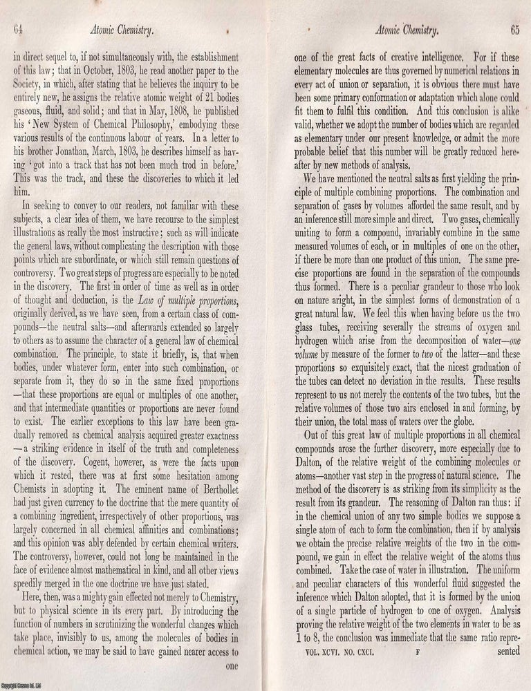 Item #375080 Life of Dalton; his scientific researches; atomic theory, etc. A summary and review....