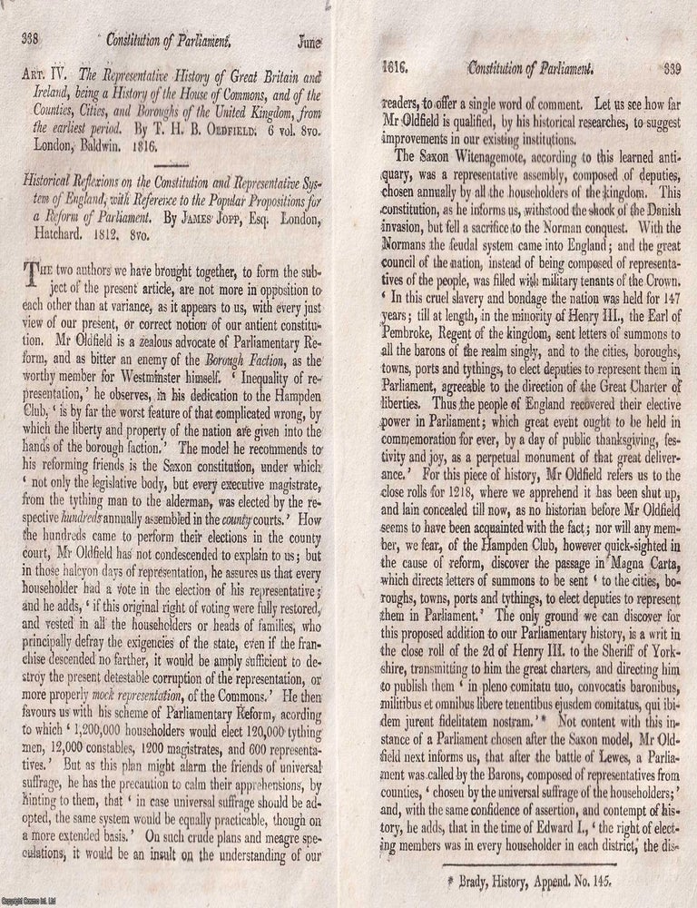 Item #375084 Dangers of the Constitution ; possible threats to liberty of the British people from the Government, Parliament or Monarchy, etc. An article printed in 1816, written by Henry Brougham : 18 Pages. PRIVILEGE THREATS TO BRITISH LIBERTY FROM POWER, MISRULE.