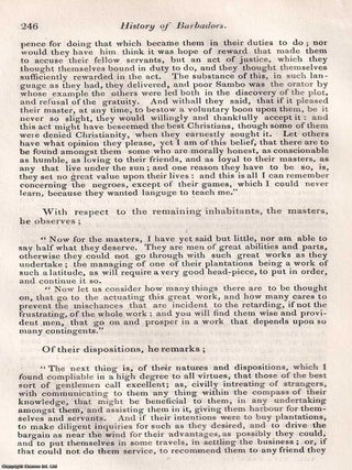 History of Barbadoes. West Indies Slavery. Excerpts from a seventeenth century account. An article printed in 1826, written by an unnamed Retrospective Review contributor : 30 pages.