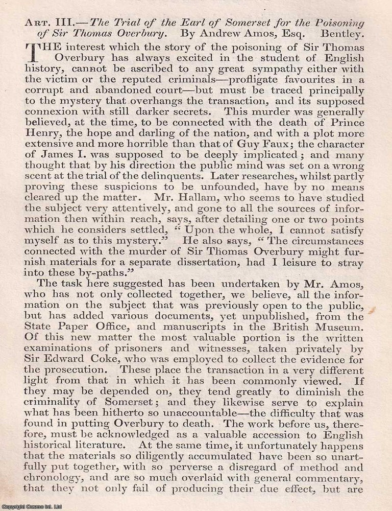 Item #375095 The Poisoning of Sir Thomas Overbury & the Trial of the Earl of Somerset, by...