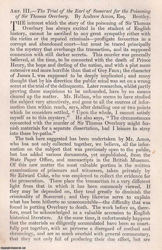 Item #375095 The Poisoning of Sir Thomas Overbury & the Trial of the Earl of Somerset, by...