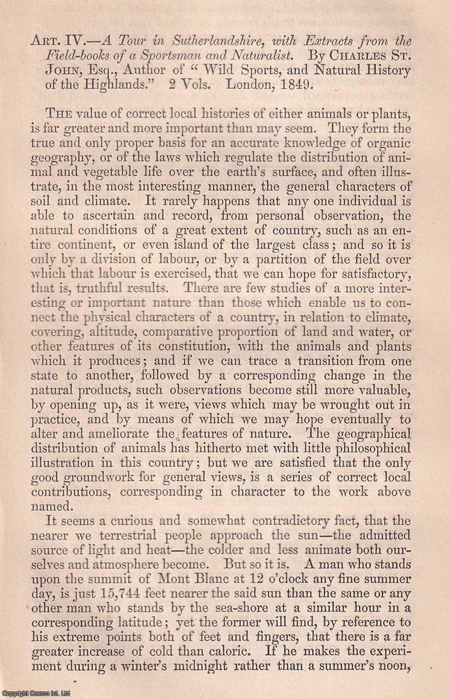 Item #375096 Charles St. John's Tour in Sutherlandshire. An article printed in 1849, written...