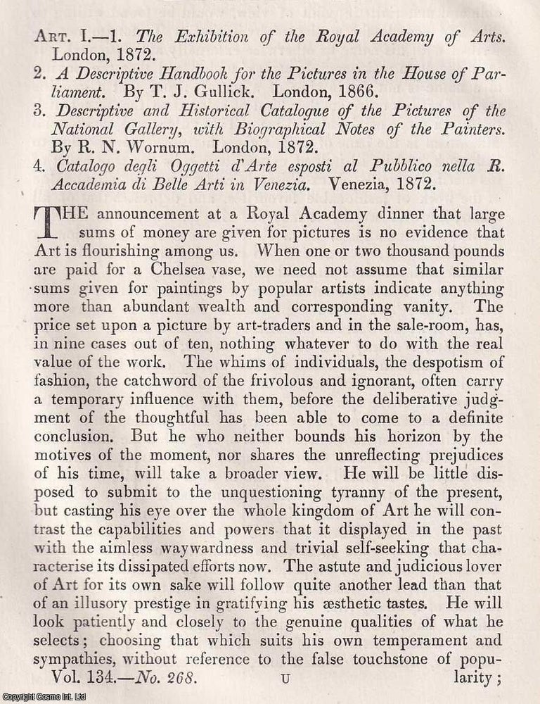 Item #375106 The State of English Painting; the works of Whistler, Frith, Brett, Birkett Foster, and comment on the confusion of Art and Nature. An article printed in 1873, written by William Davies : 47 pages. FRITH ENGLISH PAINTING IN 1873 : WHISTLER, BRETT, THE DEBATE OVER ART, NATURE.