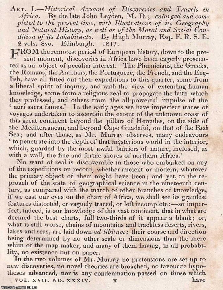 Item #375123 History of Discoveries in Africa, by the late John Leyden. Its Geography and Natural...
