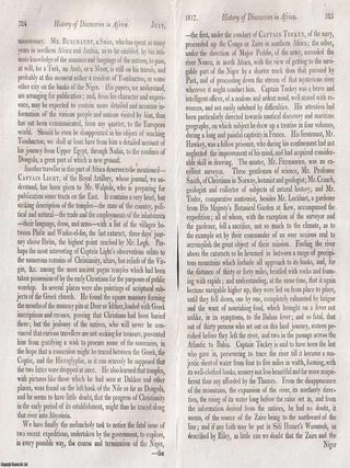 History of Discoveries in Africa, by the late John Leyden. Its Geography and Natural History, as well as of the Moral and Social Condition of its Inhabitants. An article printed in 1817, written by John Barrow : 40 pages.