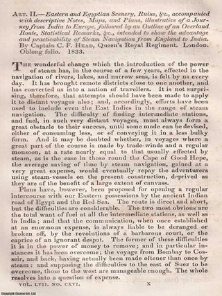 Captain Head's Steam Navigation to India. An article printed in 1833, written by William. STEAM TO INDIA IN 1833.