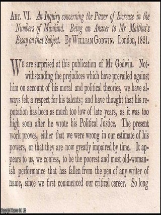 Malthus Replies to Godwin ; Population, Poverty, and the Limits of Optimism. An article printed. AN 1821 DEFENCE OF POPULATION.