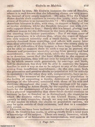 Malthus Replies to Godwin ; Population, Poverty, and the Limits of Optimism. An article printed in 1821, written by T.R. Malthus : 15 Pages.