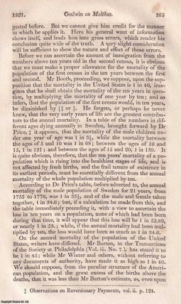 Malthus Replies to Godwin ; Population, Poverty, and the Limits of Optimism. An article printed in 1821, written by T.R. Malthus : 15 Pages.